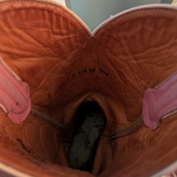 Ferrini Womens Size 10 B Pink White Leather Cowboy Western Boots Need Resole - Picture 5 of 9